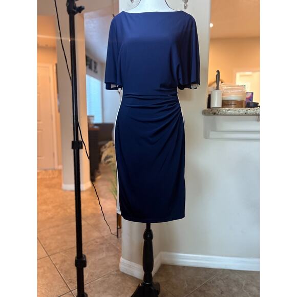Lauren Ralph Lauren Navy/White Color block Elbow Sleeve Day Dress 6 MSRP $124 - Picture 2 of 4